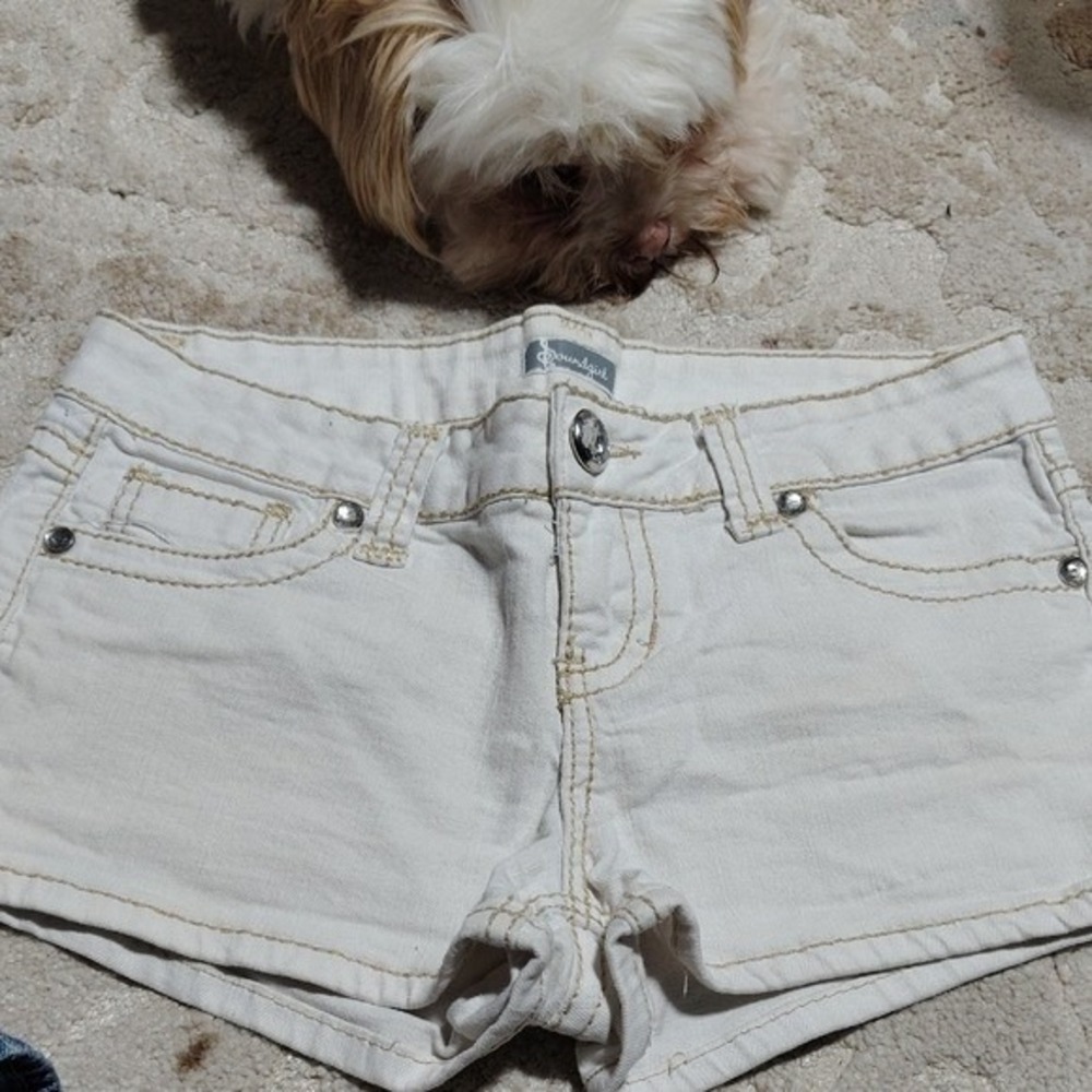 Soundgirl Womens White Denim Shorts Rhinestone Contrast Stitch Y2K Size 9